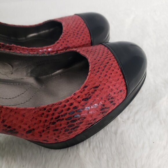 Tahari Laura Pumps Stiletto Red Snakeskin Black Patent Leather Pinup Vamp 7 - Picture 14 of 15